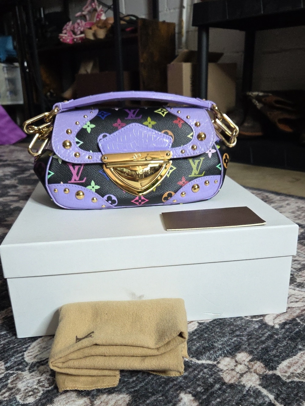 Louis Vuitton Marilyn Black Multicolor Monogram Alligator Trim In Purple.